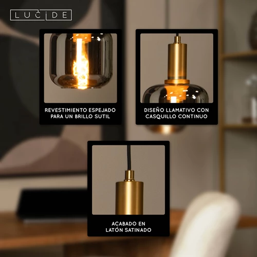 Lucide JOANET - Lámpara colgante - Ø 16 cm - 1xE27 - Ahumado - USP